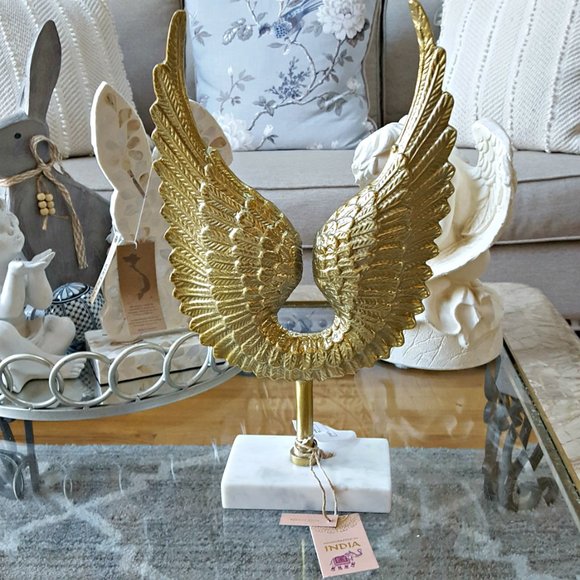 NWT! EXQUISITE Marble & METAL ANGEL WINGS DECOR - Picture 6 of 6